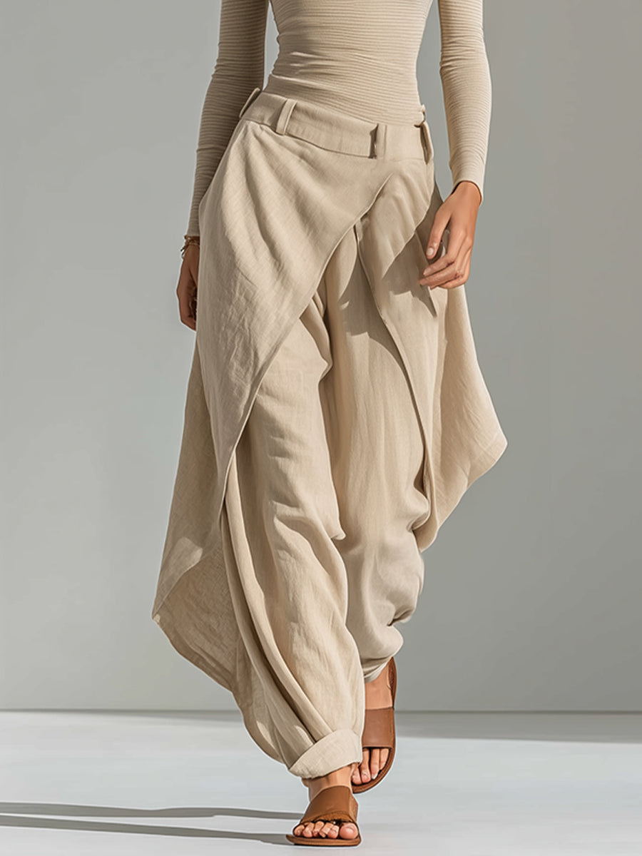 Giuliana | Beige top with boat neckline and wide layered pants