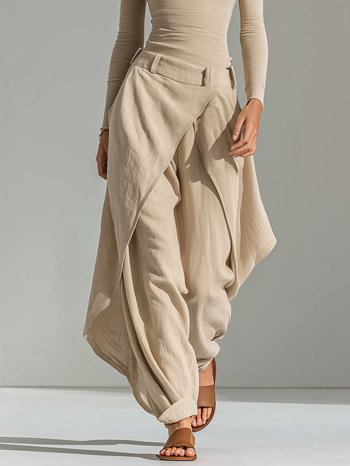 Giuliana | Beige top with boat neckline and wide layered pants