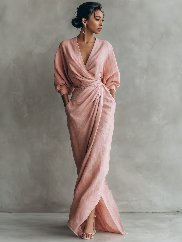 Adelaide | Linen-Blend V-Neck Wrap Maxi Dress