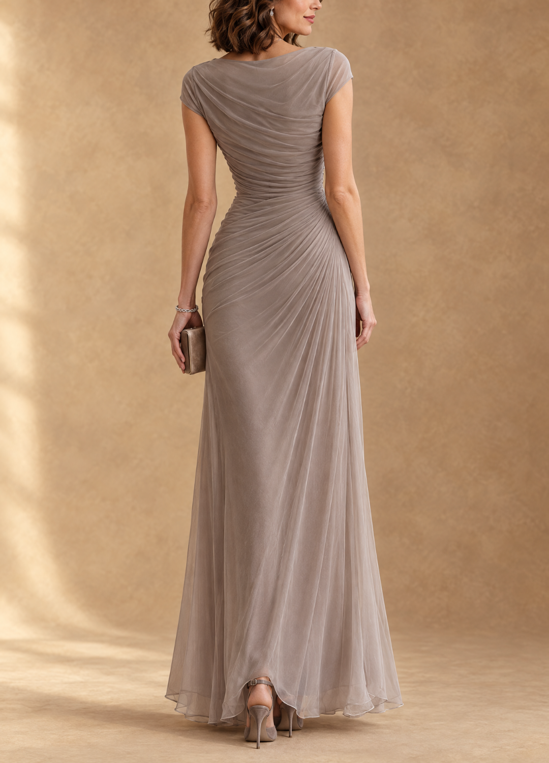 Cynthia | Cowl Neck Draped Mesh Maxi Dress