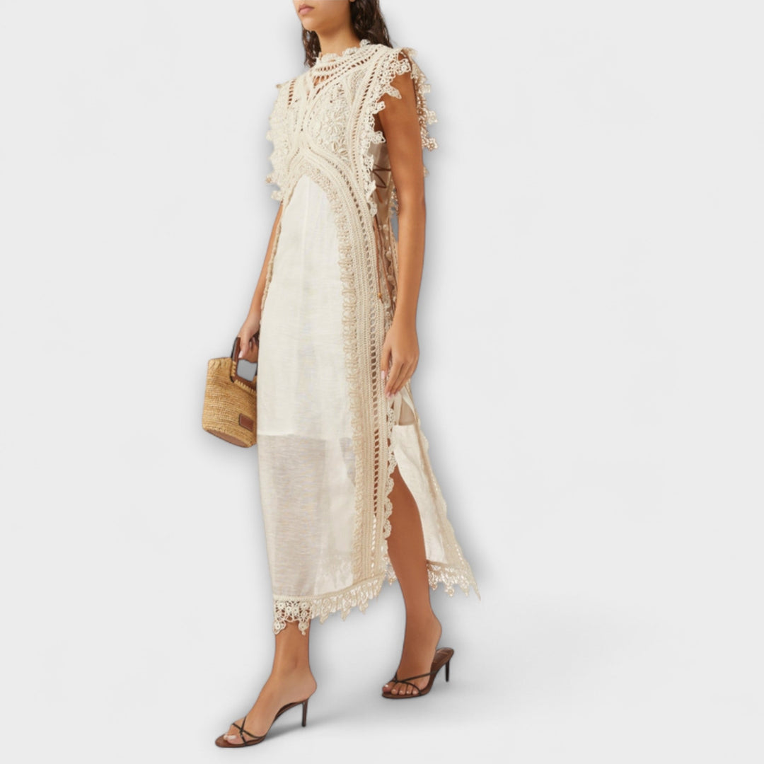 Mira - Woven Hollow Organza Maxi Dress