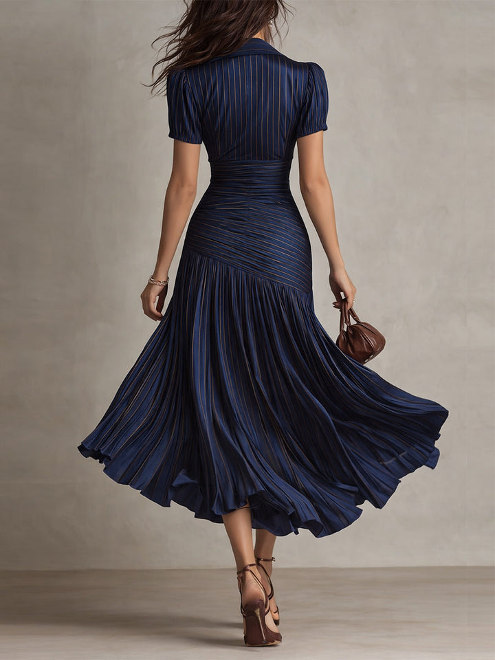 Eleanora | Retro Striped Satin Midi Dress