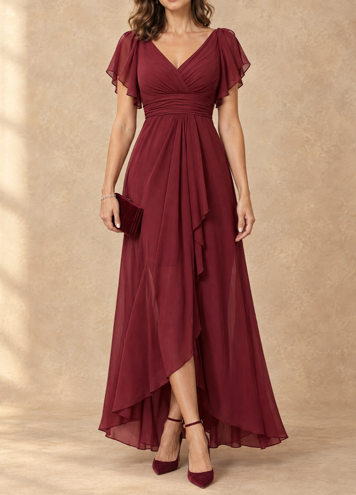 Denise | Flutter Sleeve High-Low Chiffon Maxi Dress