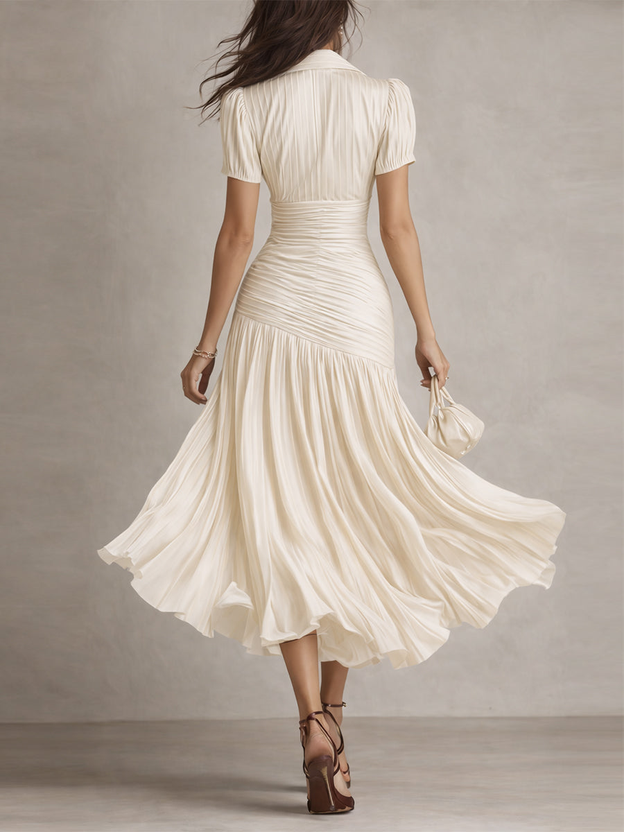 Eleanora | Retro Striped Satin Midi Dress