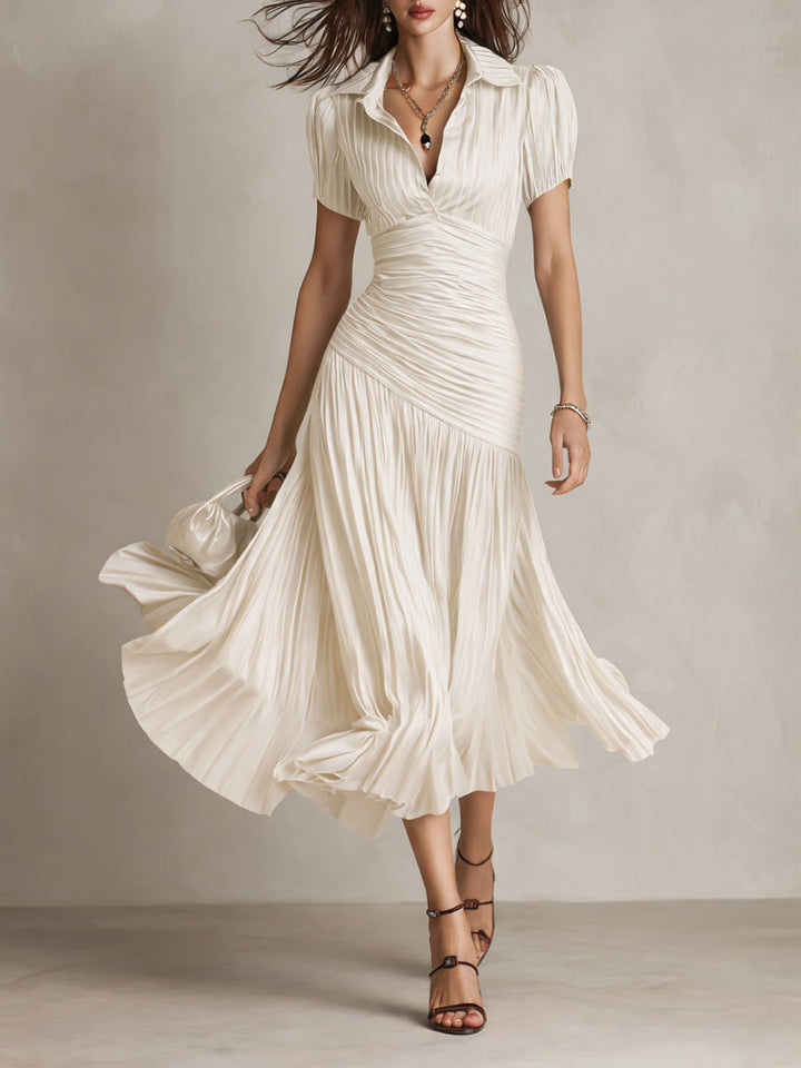 Eleanora | Retro Striped Satin Midi Dress
