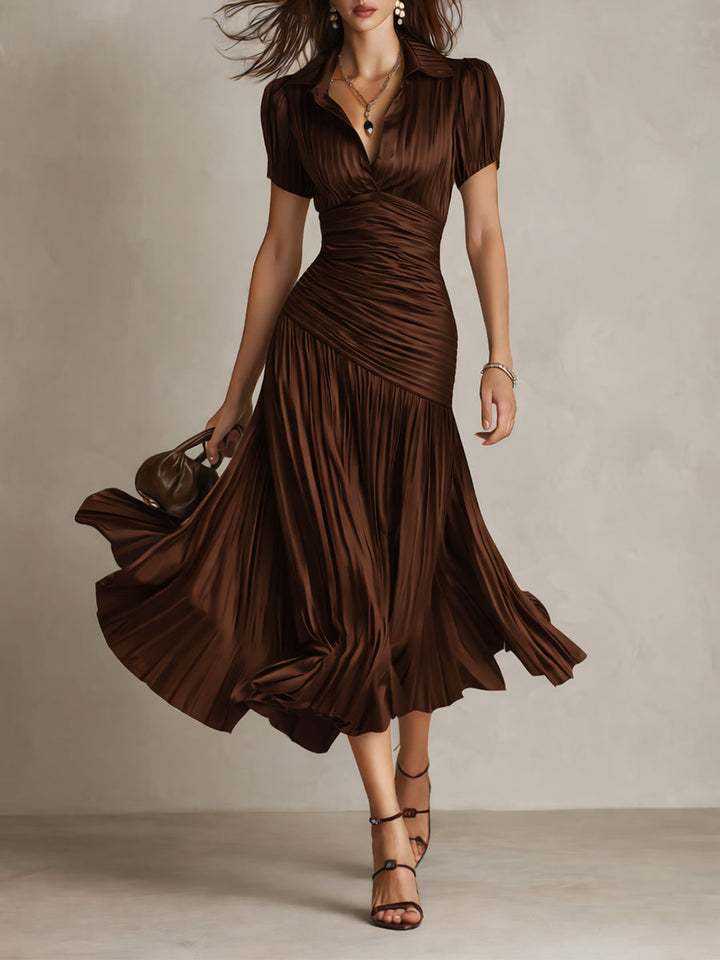 Eleanora | Retro Striped Satin Midi Dress