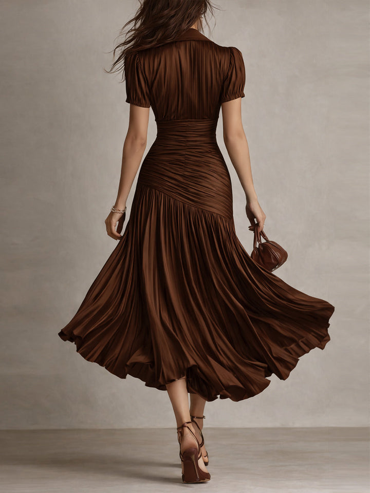 Eleanora | Retro Striped Satin Midi Dress
