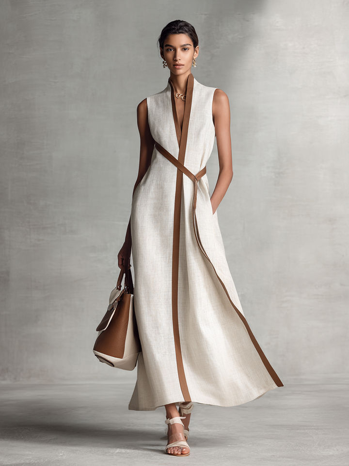 Cordelia | Sleeveless V-Neck Tie-Waist Maxi Dress