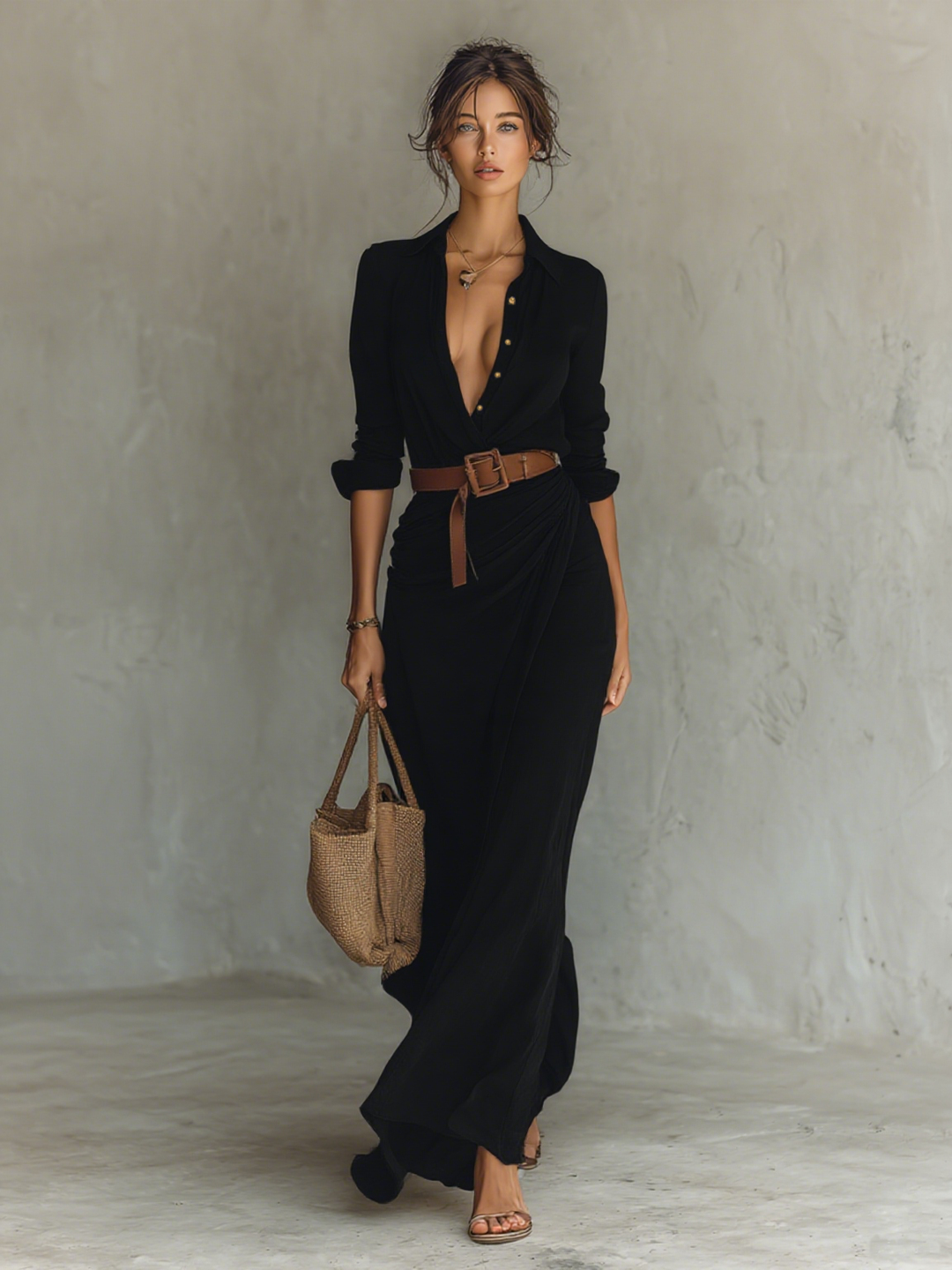 Imogen | Belted Wrap-Front Shirt Maxi Dress