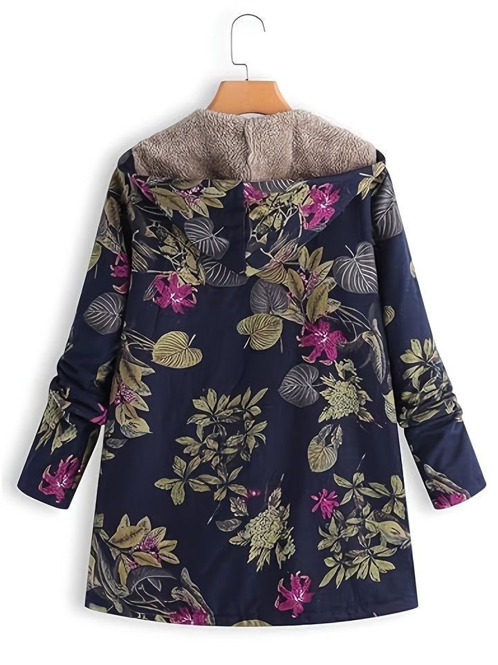 Rosalind™ | Floral Fleece-Lined Hooded Coat