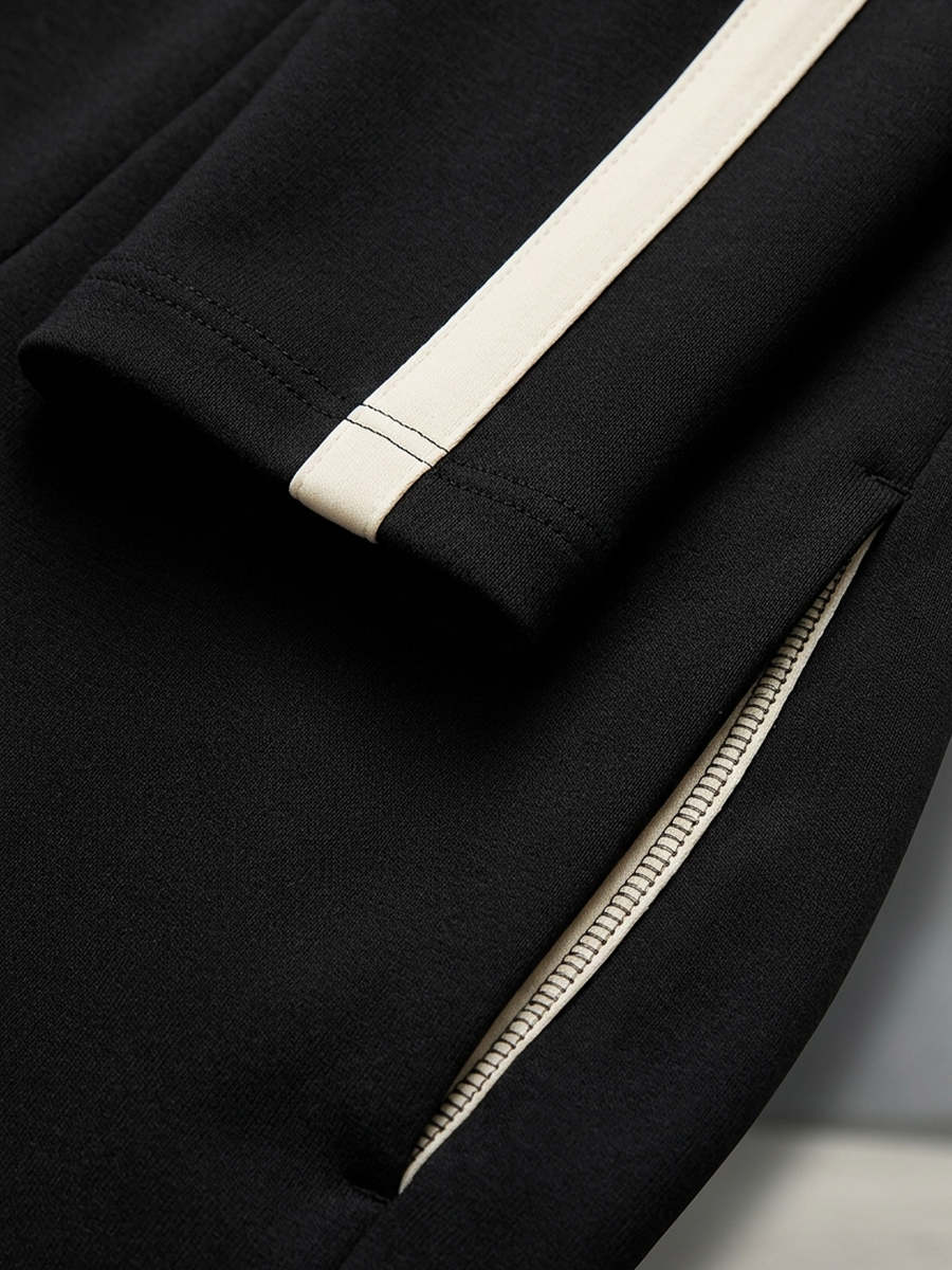 Monica | Complete Tracksuit with Black Contrast Stripes, Half-Zip Collar Top and Wide-Leg Pants with Drawstring
