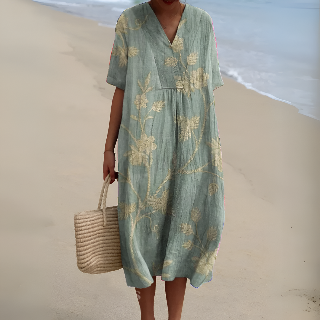 Iris | Sage Vine Embroidered Midi Dress
