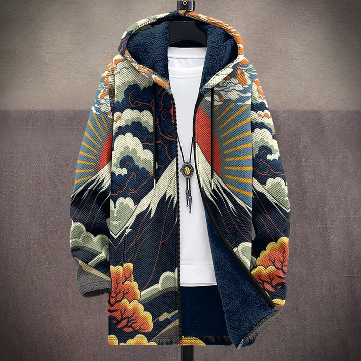 Melba | Navy Print Hooded Zip Cardigan