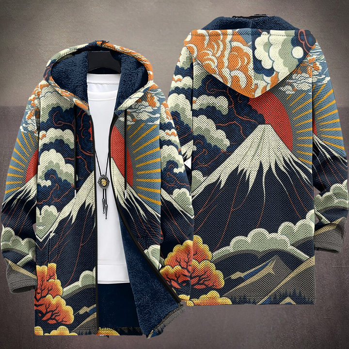 Melba | Navy Print Hooded Zip Cardigan