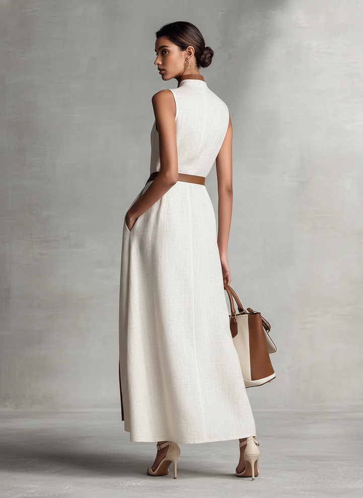 Cordelia | Sleeveless V-Neck Tie-Waist Maxi Dress