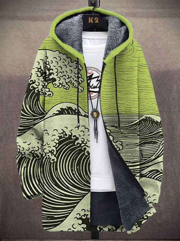 Nadine | Wave Print Open Hooded Cardigan