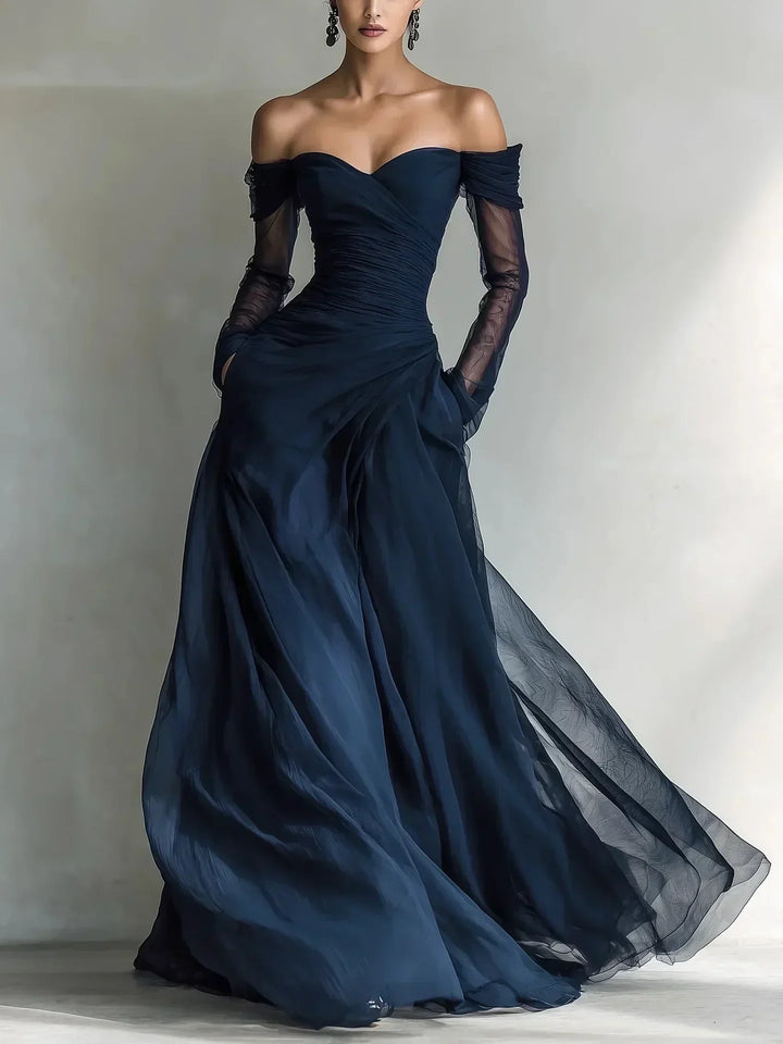 Beatrice | Off-Shoulder Maxi Dress with Mesh Sleeves