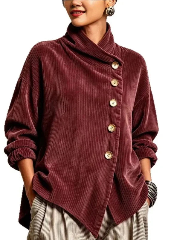 Olivia | The Corduroy Button-Up Top in Burgundy