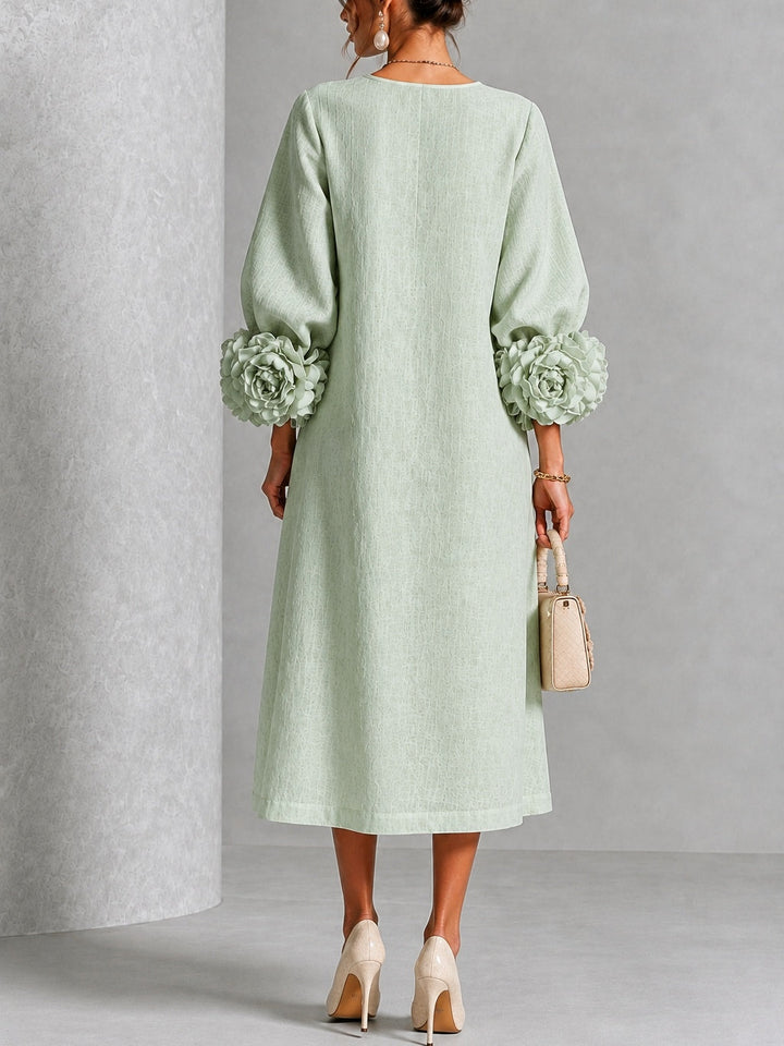 Theodosia | Rosette-Cuff Button Midi Dress