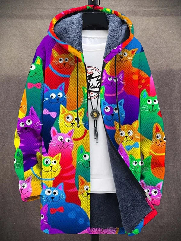 Marilee | Cat Print Hooded Zip Jacket