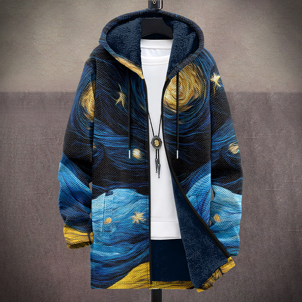 Maxene | Navy Art Print Hooded Cardigan