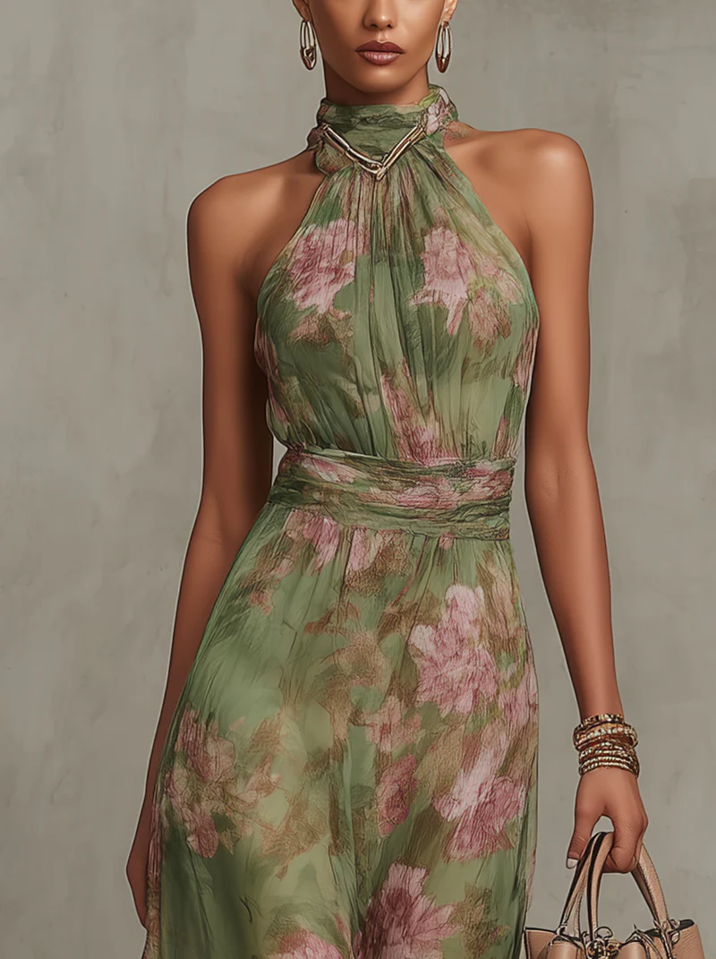 Marianne | Floral Chiffon Halter-Neck Maxi Dress
