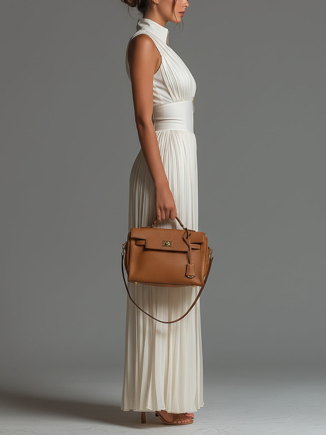 Luisa | White Chiffon Sleeveless Jumpsuit with Zip and Wide Leg Pleats