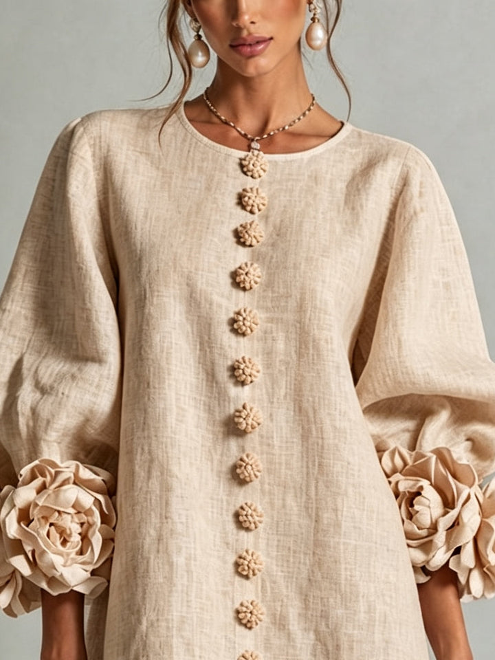 Clementine | Rosette-Cuff Button Shift Dress
