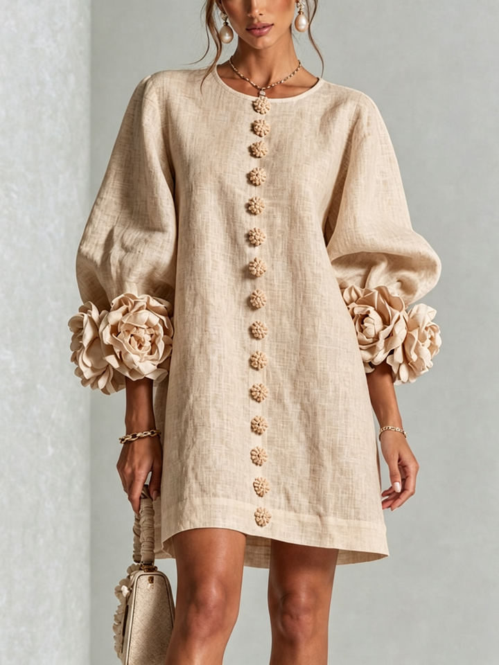 Clementine | Rosette-Cuff Button Shift Dress