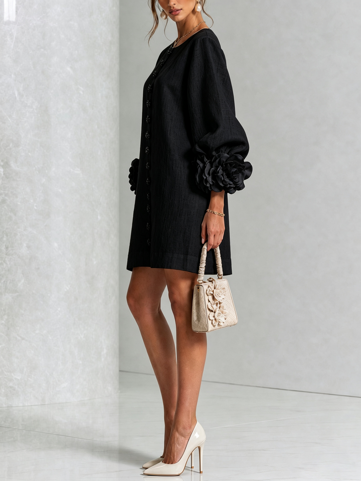 Clementine | Rosette-Cuff Button Shift Dress