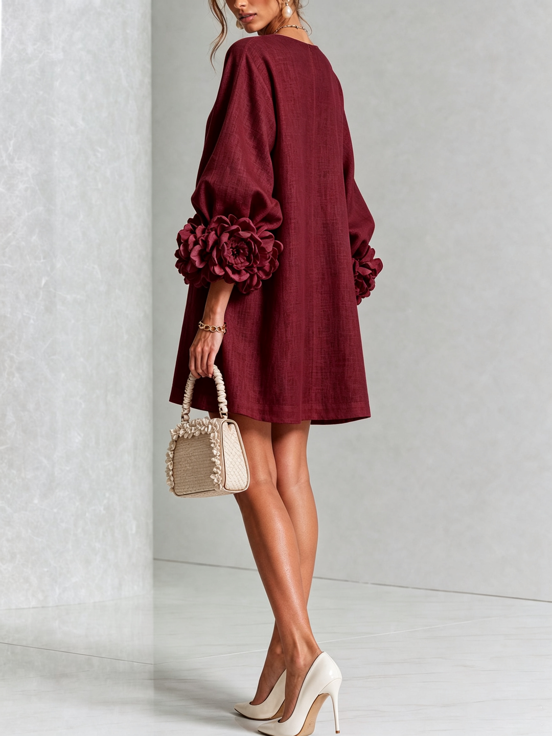 Clementine | Rosette-Cuff Button Shift Dress