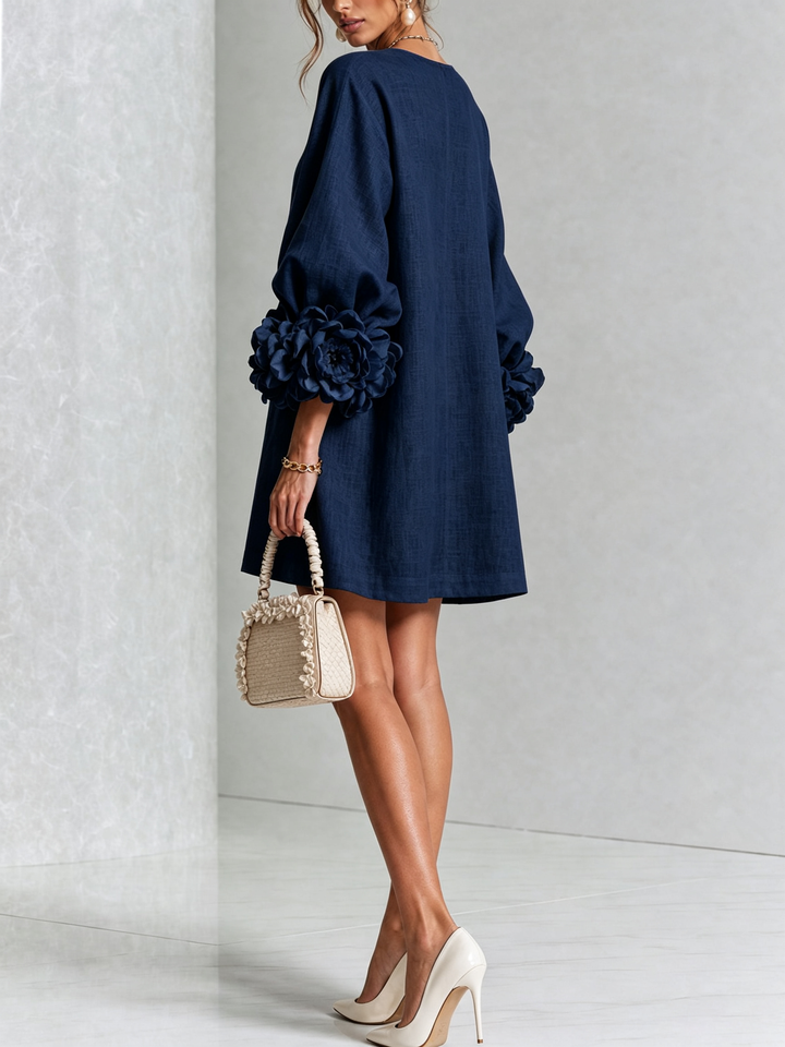 Clementine | Rosette-Cuff Button Shift Dress