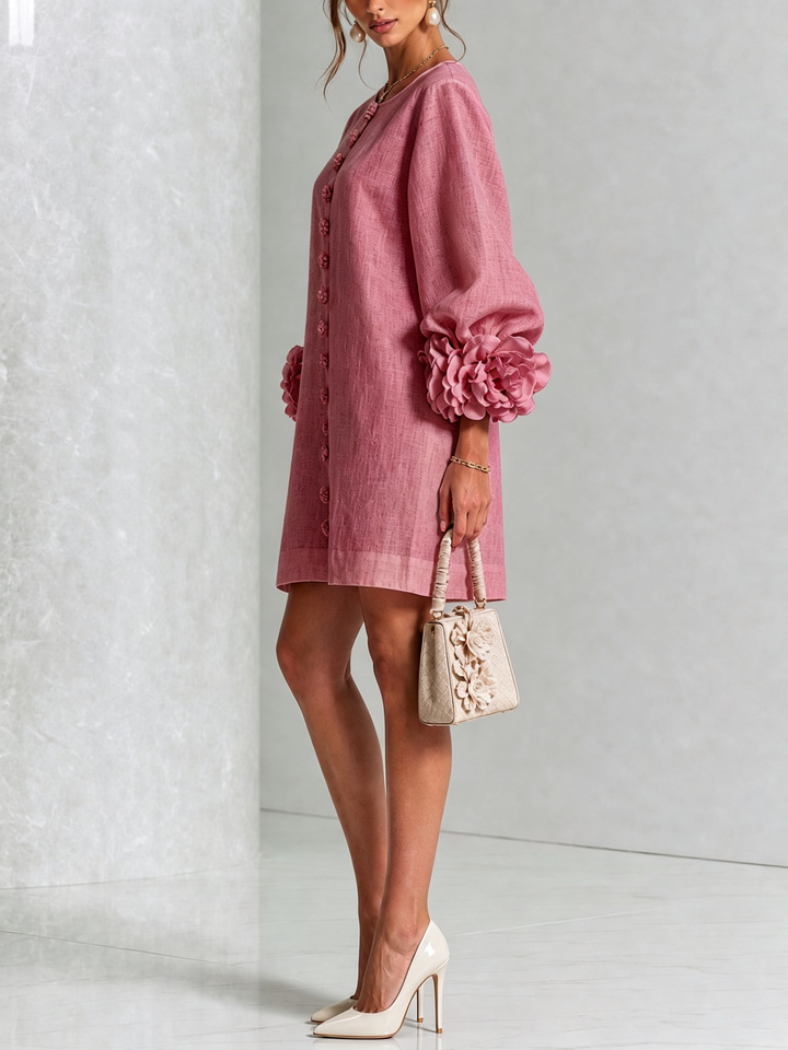 Clementine | Rosette-Cuff Button Shift Dress
