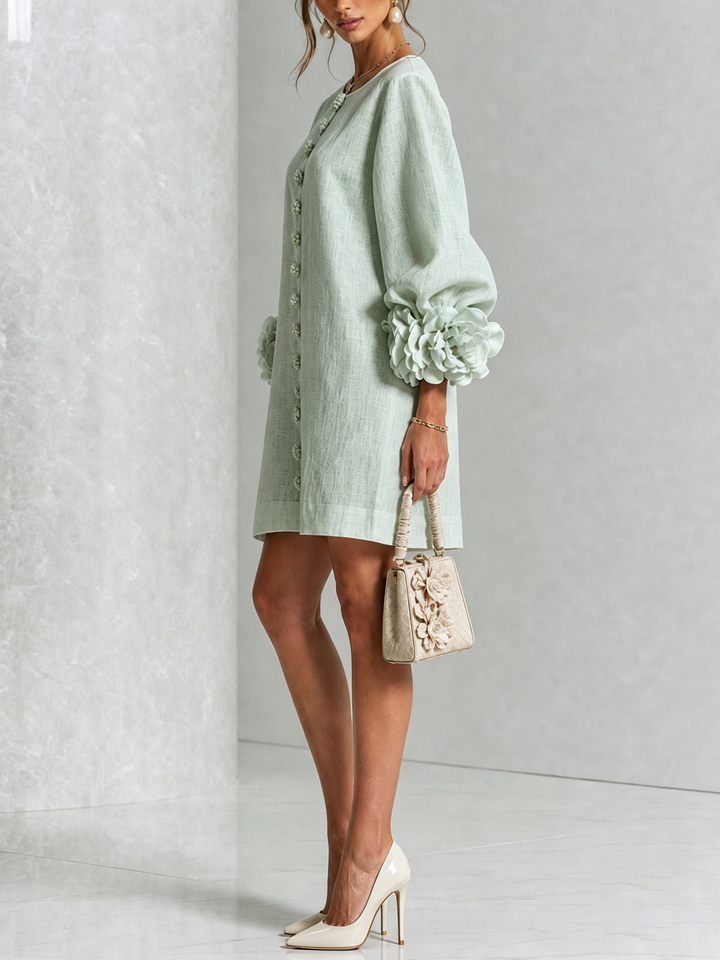 Clementine | Rosette-Cuff Button Shift Dress