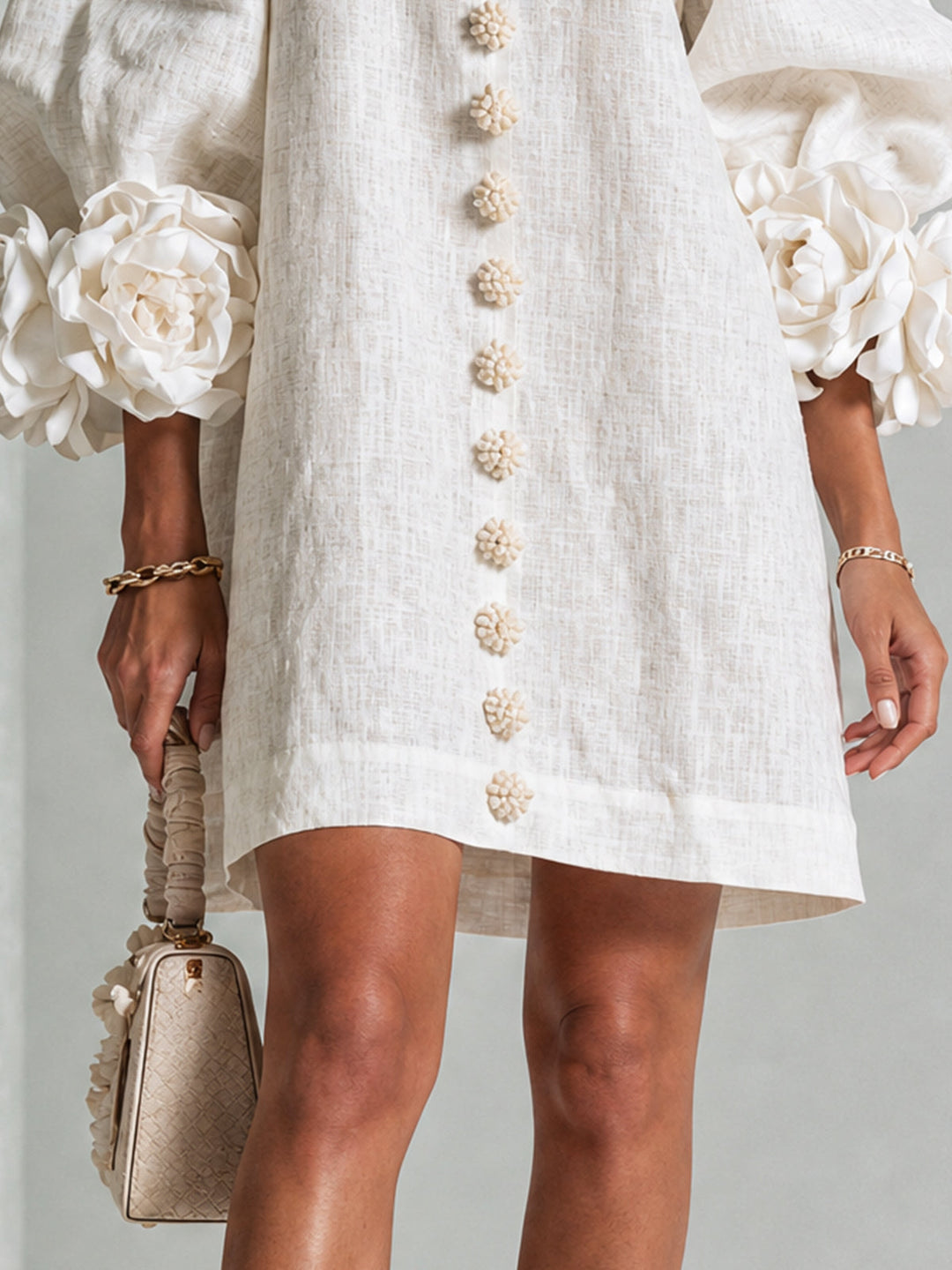 Clementine | Rosette-Cuff Button Shift Dress
