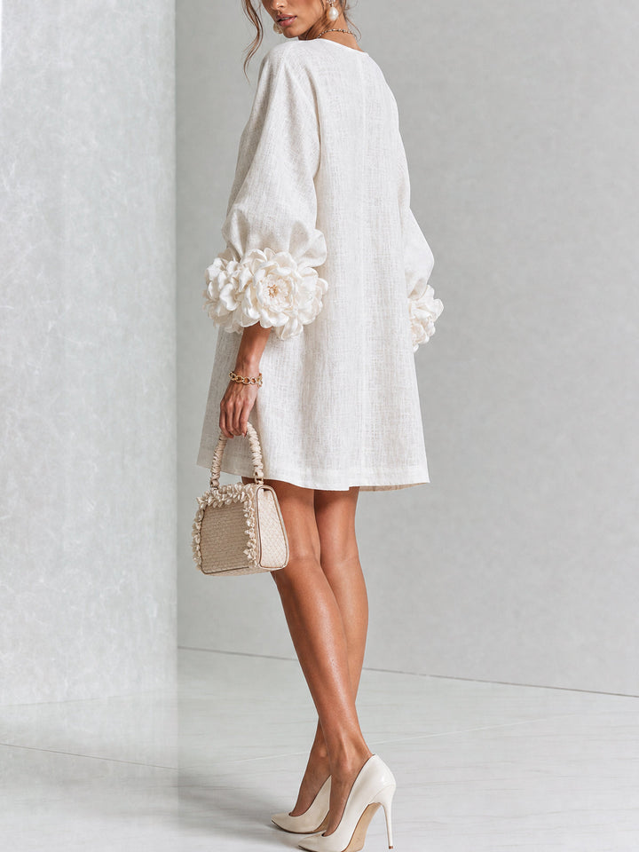 Clementine | Rosette-Cuff Button Shift Dress