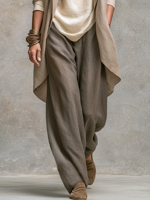 Costanza | Three-piece beige and gray casual layered set with wide-leg pants, elegant