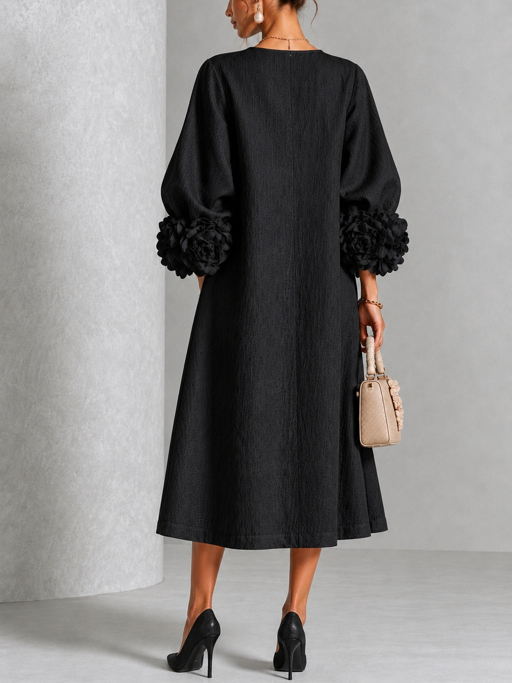 Theodosia | Rosette-Cuff Button Midi Dress