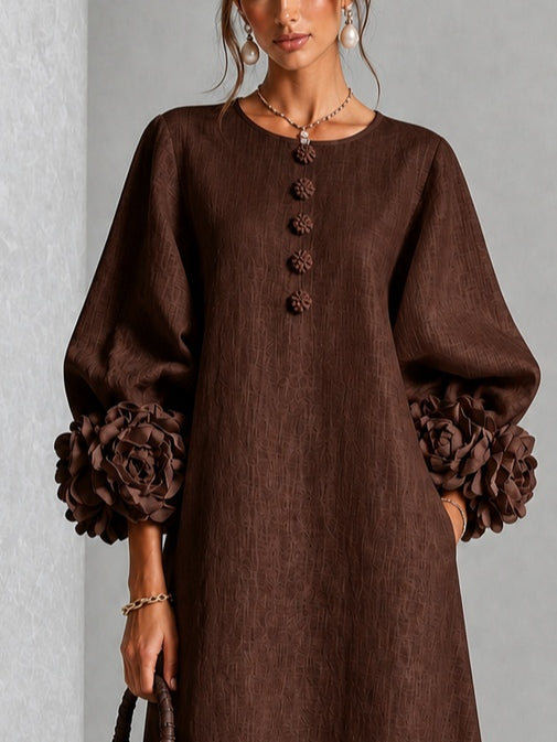 Theodosia | Rosette-Cuff Button Midi Dress