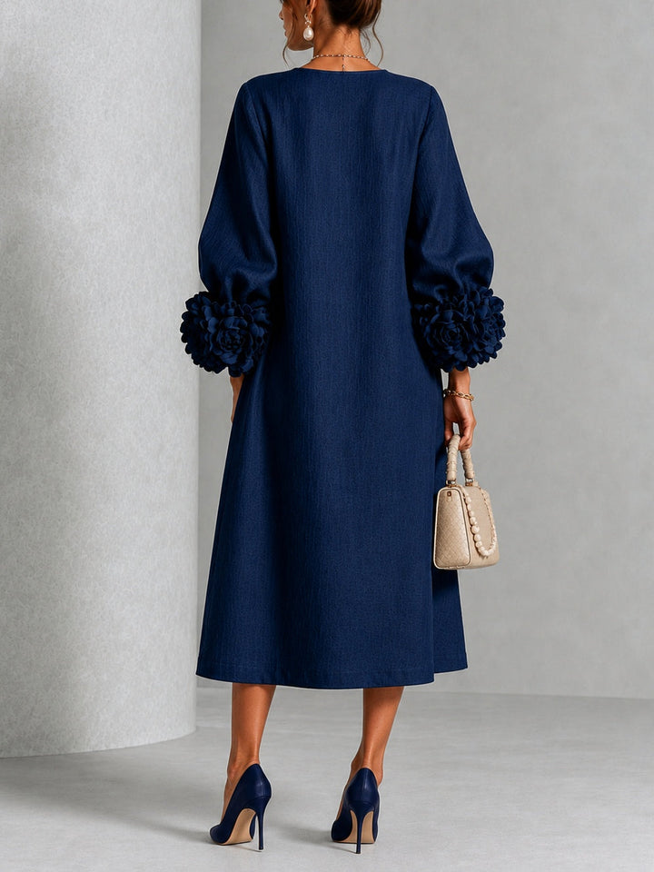 Theodosia | Rosette-Cuff Button Midi Dress