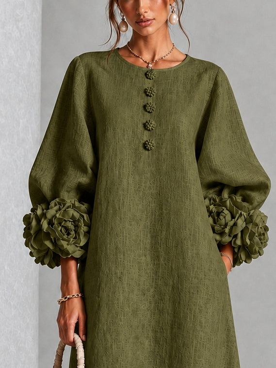 Theodosia | Rosette-Cuff Button Midi Dress