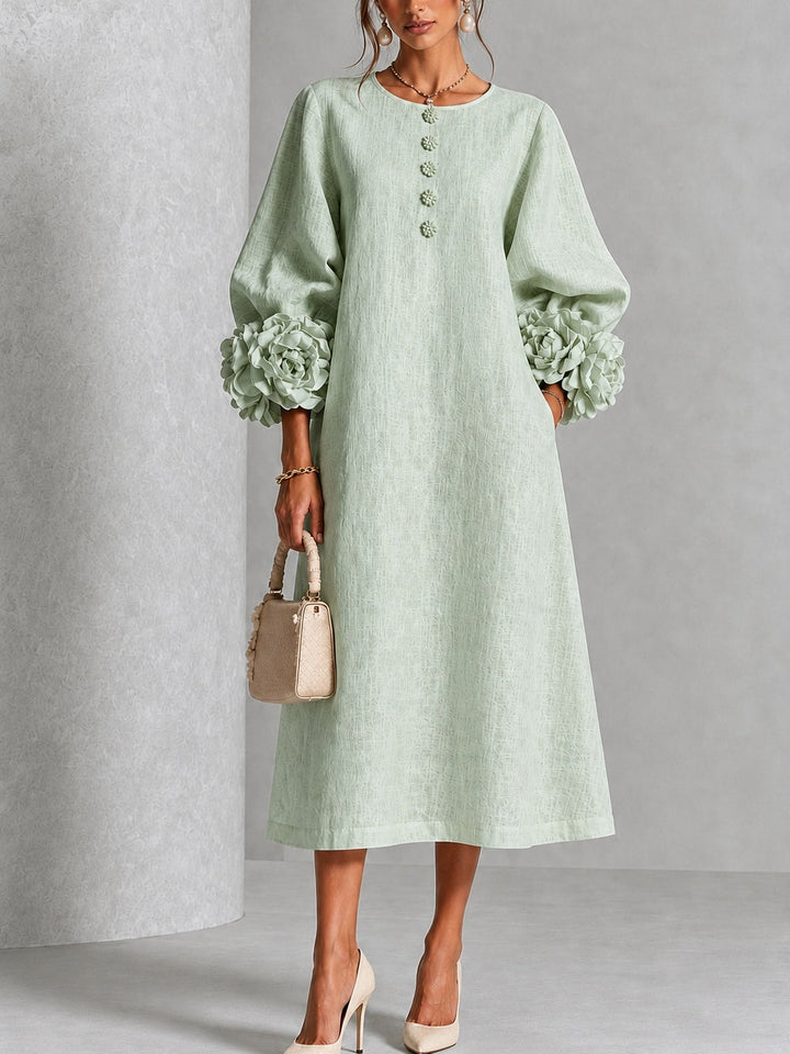 Theodosia | Rosette-Cuff Button Midi Dress