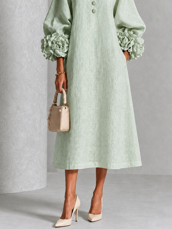 Theodosia | Rosette-Cuff Button Midi Dress