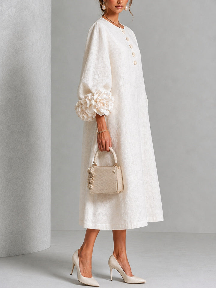 Theodosia | Rosette-Cuff Button Midi Dress