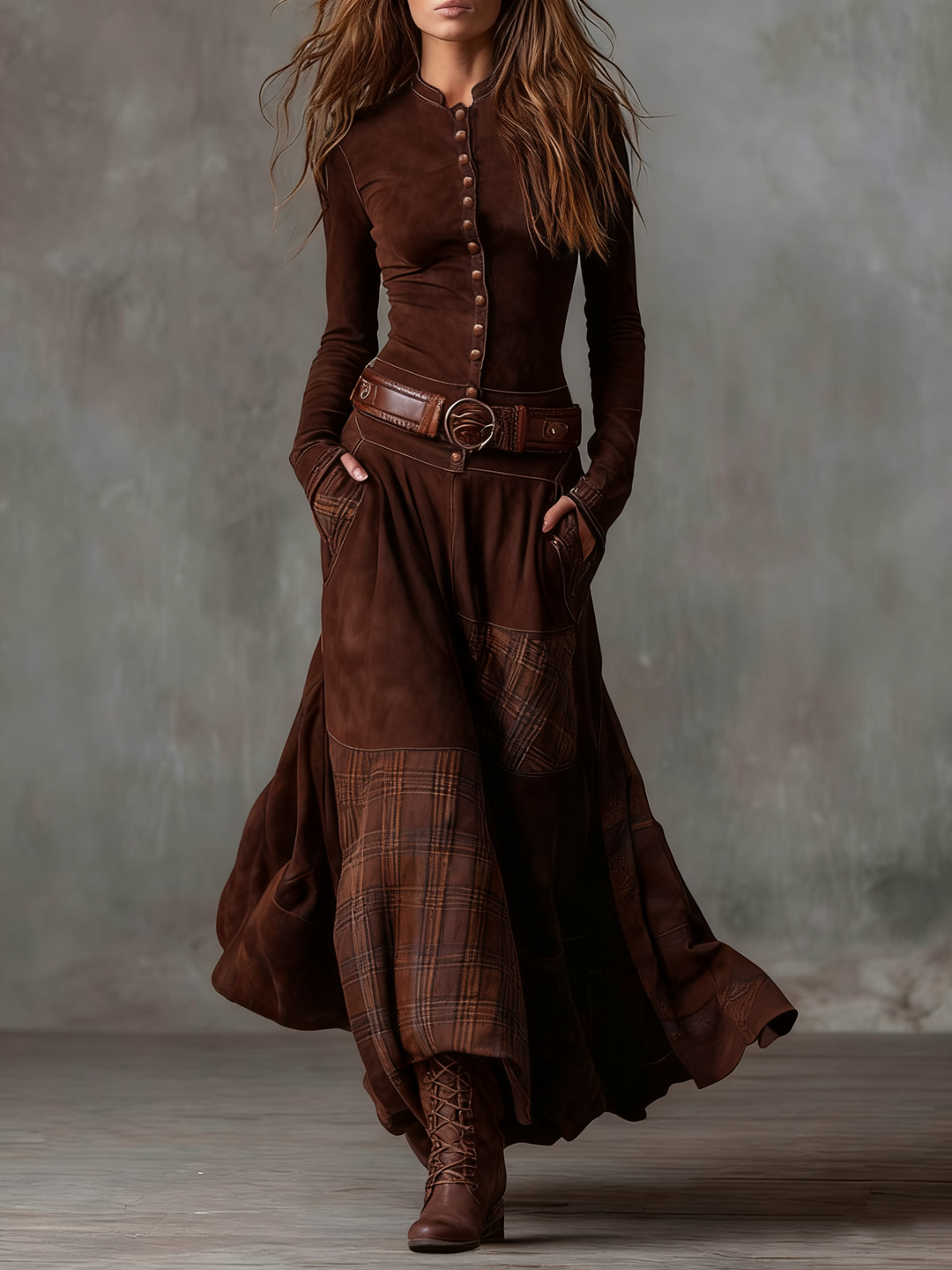Elisa | Maxi Suede Dress with Belt