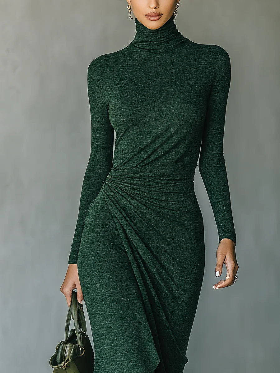Honoria | Asymmetric Pleated Wrap Midi Dress