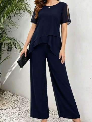 Graceful Layered Wide Leg Pant Suit