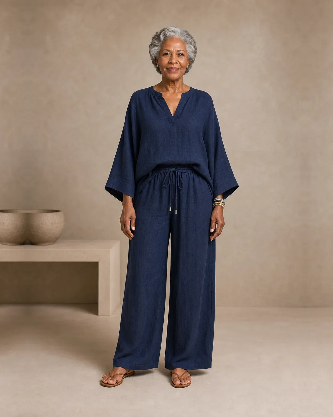 Camryn | Linen Look V-Neck Two-Piece Set