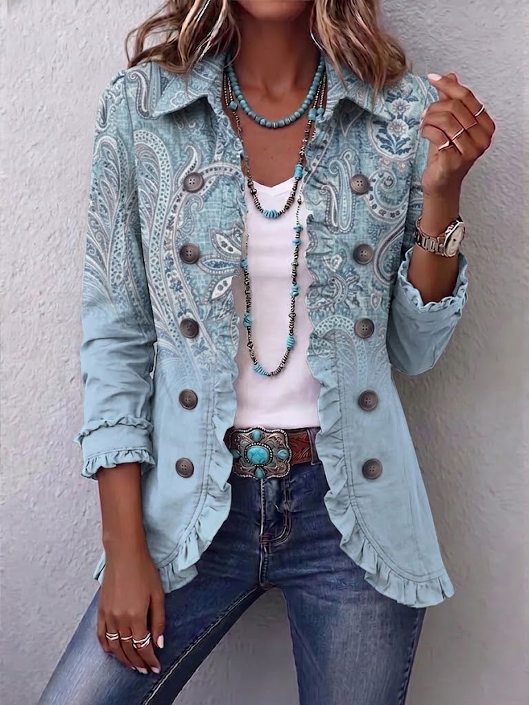 Bootstrap File Icons Estrella™ | Vintage Paisley Print Ruffled Jacket