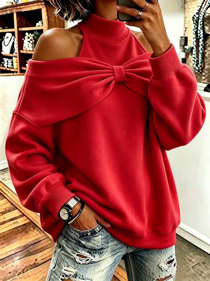 Evelyn™ | Chic Oversized Mock Neck Sweatshirt With Bow Detail